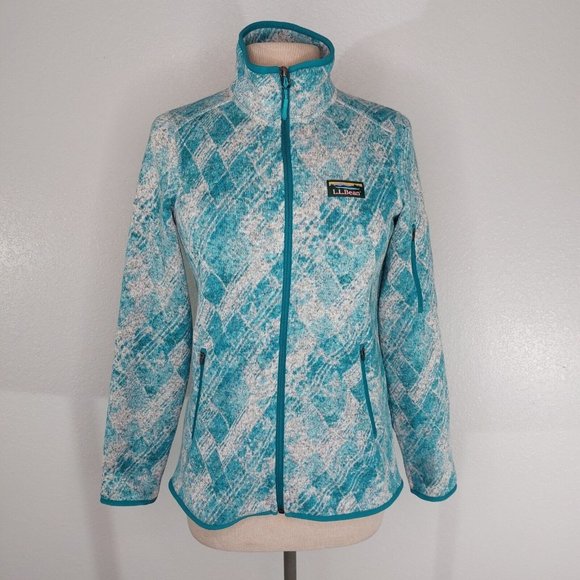 L.L. Bean Jackets & Blazers - LL Bean Womens XS Sweater Fleece Full Zip Jacket Teal Gray Plaid 513661